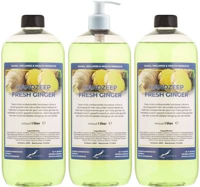 Handzeep Fresh Ginger 1 liter - set van 3 stuks - met gratis pomp - Voordeelverpakking