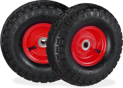 2x steekwagenwiel 4.1/3.5-4 - luchtband - tot 136 kg - 260x85mm - stalen velg - zwart-rood