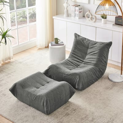 MODFU Vloersofa Met Rugleuning En Voetenbank - Verstelbaar - Voor Woonkamer Of Slaapkamer - Schuim - Grijs
