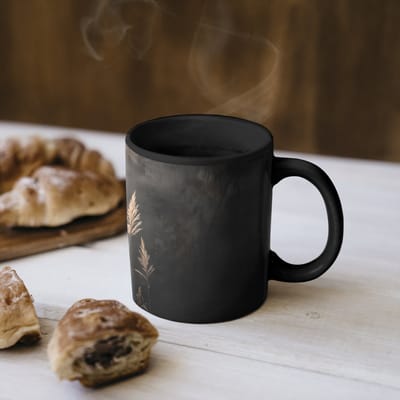 Magische Mok - Foto op Warmte Mokken - Koffiemok - Siergras - Pluimen - Verlichting - Zwart - Magic Mok - Beker - 350 ML - Theemok