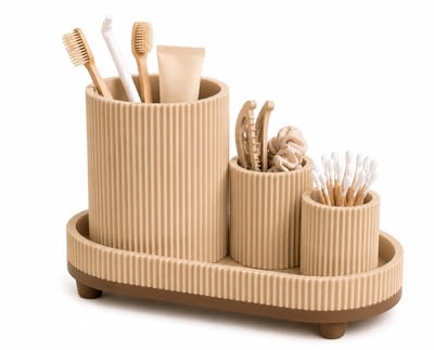 Badkamer Organizer Set – Tandenborstelhouder, Wattenstaafhouder & Opbergbakje