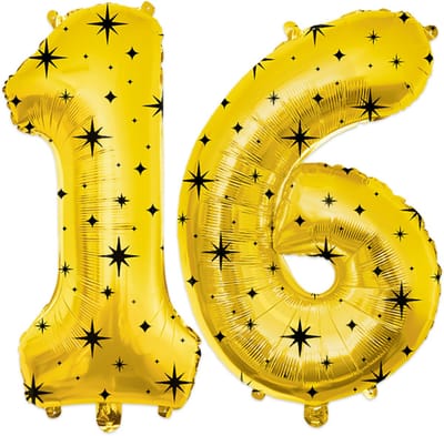BTH - Helium Ballon - 16 - Goud-Zwart - Ballonnen - Cijfer Ballonnen - Verjaardag - Decoratie - Versiering - Folieballon