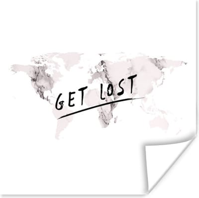 Poster Wereldkaart - Marmer - Quote - 75x75 cm