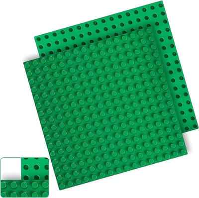Groene Stapelbare Bouwplaat voor Kinderen, Creatief Speelgoed met 2 Bouwstenen, 25 x 25 cm, Educatief en Ontwikkelingsgericht