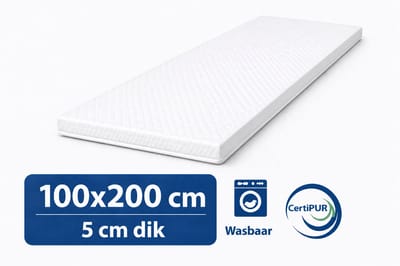 Kikishop Topdekmatras 100x200 – 5 cm HR Koudschuim – Afritsbaar & Wasbaar – CertiPUR® Gecertificeerd – Medium Hardheid – Comfort Matrastopper
