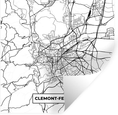 Muurstickers - Sticker Folie - Frankrijk - Clermont-Ferrand - Plattegrond - Stadskaart - Kaart - Zwart wit - 100x100 cm - Plakfolie - Muurstickers Kinderkamer - Zelfklevend Behang XXL - Zelfklevend behangpapier - Stickerfolie