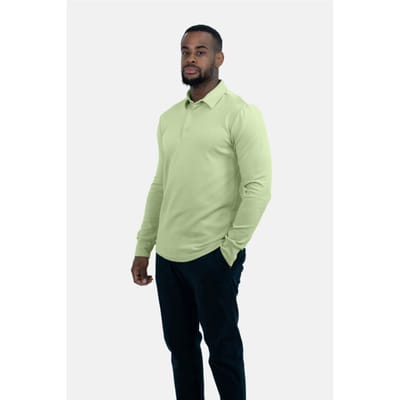 Vercate - Heren Polo Lange Mouw - Strijkvrij Poloshirt - Groen - Slim Fit - Excellent Katoen - Heren - Maat S