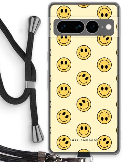 Case Company® - Hoesje met koord geschikt voor Google Pixel 7 Pro hoesje met Koord - Smiley N°2 - Telefoonhoesje met Zwart Koord - Bescherming aan alle Kanten en Over de Schermrand
