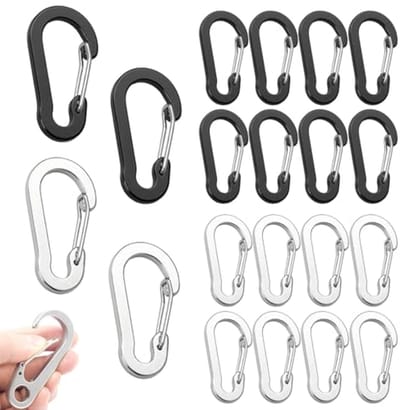 Aluminium karabijnhaken 50 mm - 20 stuks - D-vorm - voor outdoorsport, wandelen, kamperen en vissen