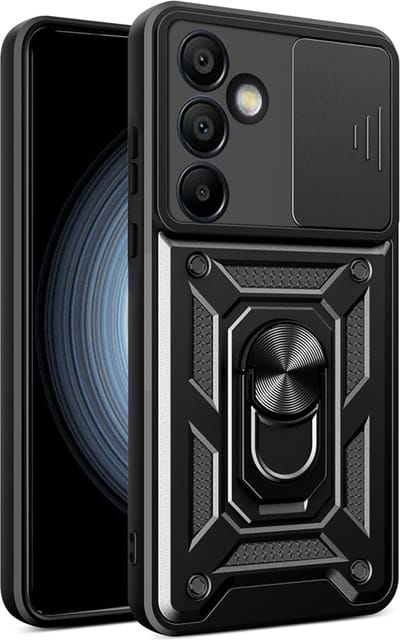 MobyDefend Hoesje - Geschikt voor Samsung Galaxy S24 FE - Pantsercase Met Draaibare Ring - Zwart