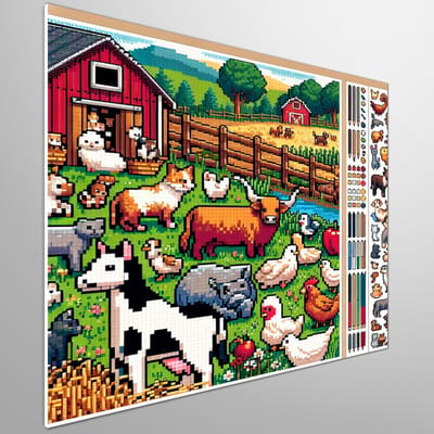 Pixel art vee schilderij | Retro cow masterpiece: A pixelated brush stroke of genius | Kunst - 100x100 centimeter op Forex | Foto op Forex