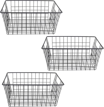 Draadopbergmand, zwart metalen organisatiemanden voor keuken, voorraadkast, kantoor, 36 x 29 x 16 cm, 3 stuks