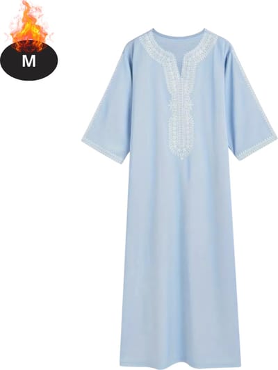 Nivard Islamitische Kleding - Djellaba Heren - Moslim Kleding - Arabisch Mannen Kaftan - Alhamdulillah - Lichtblauw M