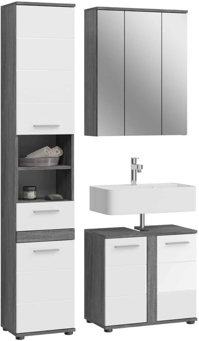 Blake badkamercombinatie wit hoogglans MDF TZ rookzilver NB - 34x114x191cm