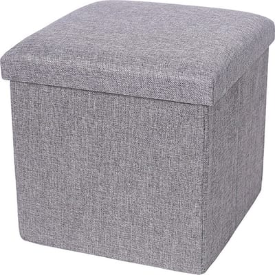 Luxaliving opbergpoef met deksel – Grijs – 38×38×37 cm – Voetenbank met Opbergruimte – hocker met opbergruimte