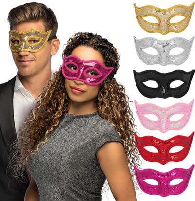 Boland - Masker Venice sequins assorti Zwart,Rood,Paars,Roze,Goud,Zilver - Volwassenen - Showgirl - Glamour - Carnaval accessoire - Venetiaans masker
