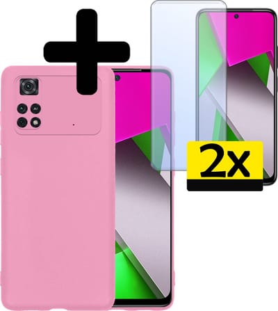 Hoesje - Met 2x Screenprotector - Geschikt voor Xiaomi Poco X4 Pro 5G - Sterk & Shockproof - Back Cover - Siliconen Case - Telefoon Hoes - Telefoonhoesjes - Lichtroze