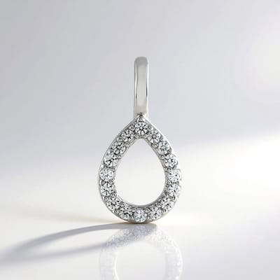 Cavill - 925 Sterling Zilver Geplatineerd - Druppelvormige Zilveren Hanger met 0,32 ct Cambodjaanse Pave Zirkonen - Elegant & Tijdloos Sieraad