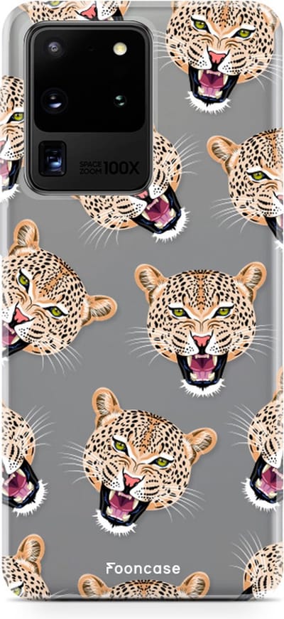 Fooncase Hoesje Geschikt voor Samsung Galaxy S20 Ultra - Shockproof Case - Back Cover / Soft Case - Cheeky Leopard / Luipaard hoofden