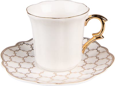 Clayre & Eef Kop en Schotel 95 ml Wit Goudkleurig Porselein