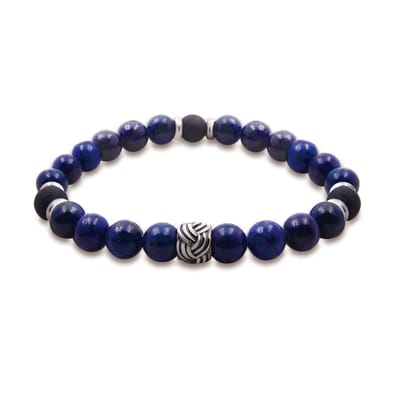 Twice As Nice Armband in edelstaal met blauwe lapis natuursteen van 8mm blauw 21cm