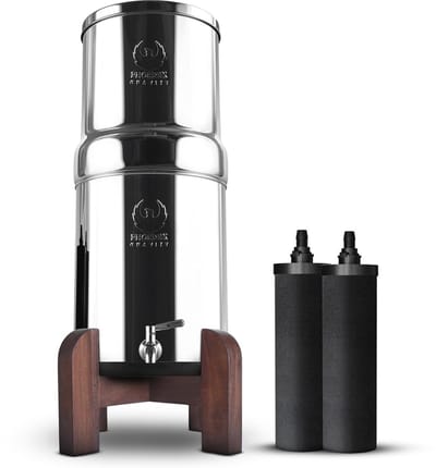 6L Roestvrijstalen Waterfiltersysteem met Slimme Koolstof Cartridges en Teakhouten Standaard