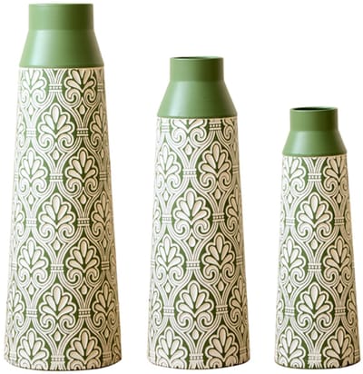 Groene Vloervaas - Metalen Vaas - Vazen Set Van 3 - Retro Vaas - Niet Waterdicht - Decoratief - Ornament - Woonkamer - 61,5cm - 3 Stuks - Groen