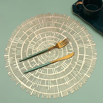 Ronde Placemats Set van 6 Metallic Vinyl Eettafelmatten, Boerderijkeuken Uitgehold Houtpatroon, 15  Tafeldecoratie 38cm