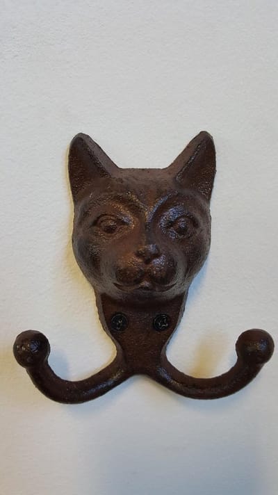 Kapstokhaak Kat - 2 Haken - Gietijzer - Roestbruin - 11,5 x 10 x 4 cm - Thasth Design