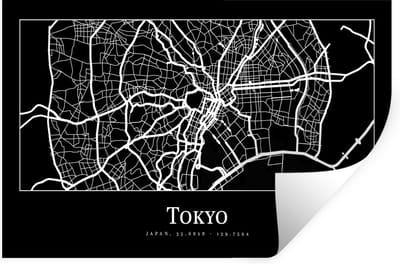 Muurstickers - Sticker Folie - Kaart - Tokio - Stadskaart - Plattegrond - Tokyo - 30x20 cm - Plakfolie - Muurstickers Kinderkamer - Zelfklevend Behang - Zelfklevend behangpapier - Stickerfolie
