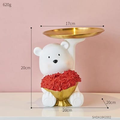 Plateau de Rangement Ours Style Moderne Ornements Maison Porche Salon Pratique Créatif Modélisation Animale Joli Plateau de Rangement Cadeaux white