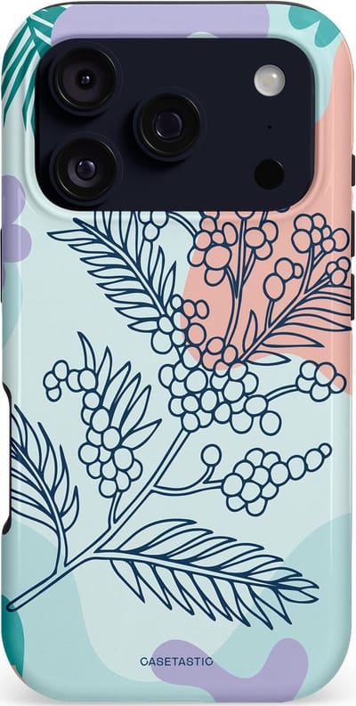 Casetastic hoesje geschikt voor Apple iPhone 17 Pro - MagSafe - Dubbellaagse bescherming - Aquarel Bladeren - Fashion Case - Lichtgrijs Turquoise Perzik Lila