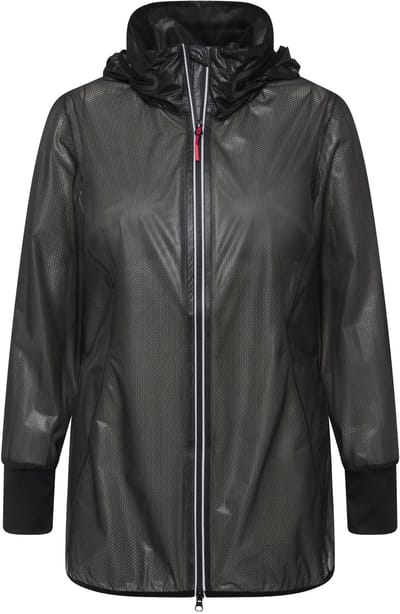 Ulla Popken - Dames - HYPRAR functionele jas waterdicht capuchon licht - Zwart - Maat 42+