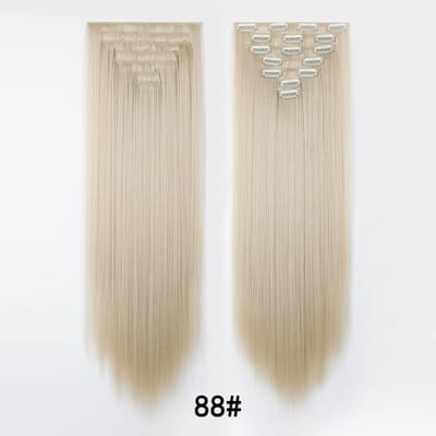 Pruik - Haarverlenging met 16 clips, haarclip, vervangende pruik - Pruik van synthetische vezels met clips - 60 cm -19.88#