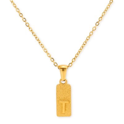 Marama - Ketting Letter T Goud Glitter - stainless steel - gold plated - tijdloos - nikkelvrij - letter T - persoonlijke ketting - letterketting - liefde - damesketting met hanger