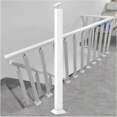 Metalen trapleuningen, moderne vierkante leuningen/terrastrapleuningen voor binnen en buiten, met schroeven en platte houders (kleur: