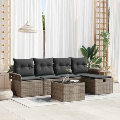 vidaXL - Tuinbank - Set - 6 - st - Grijs - poly - rattan