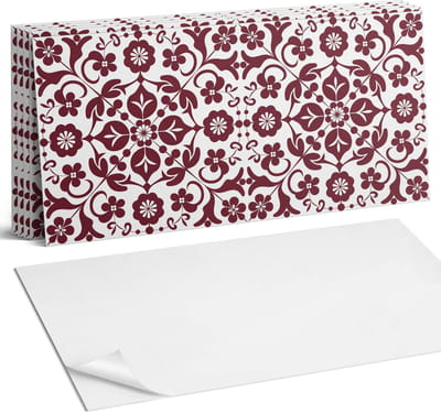 Coloray Plaktegels - Bloemenpatroon met ornamenten Wandtegel Zelfklevend - 60 cm x 30 cm - Claret Plaktegels - 6 stuks - Rechthoek PVC Tegels - Plaktegels Keuken - Zelfklevende Vloertegels Badkamer - Vinyl Tegels - Zelfklevende Wandtegels
