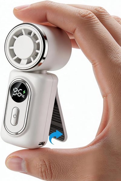 Mini Handventilator - met clip - 5 snelheden - Maak je handen vrij - 180° Rotatable Ventilator - Stille - LED display - 3000mAh - Mini Fan Oplaadbaar - Draagbare Mini Ventilator - Koelt écht - ideaal voor kantoor, reizen, wandelingen of het strand