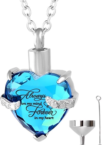 Luxe Ashanger - met Ketting - Voor As, Haren of Parfum - Assieraad - As Ketting - Gedenksieraad - Urn - Incl. As vuller en Opbergzakje - HEMEL BLAUW