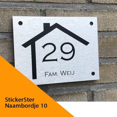 Naambordje voordeur 15 x 20 cm RVS look nummer en naam in huis