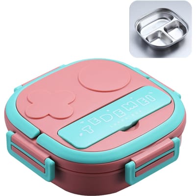 Lunchbox met vorkvak Herbruikbare lekvrije roestvrijstalen bentobox voor volwassenen, kinderen, school, kantoor Three Grids
