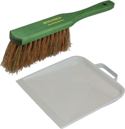 Stevige houten stoffer en lichtgrijs metalen blik van 22 x 26 cm voor huis en tuin