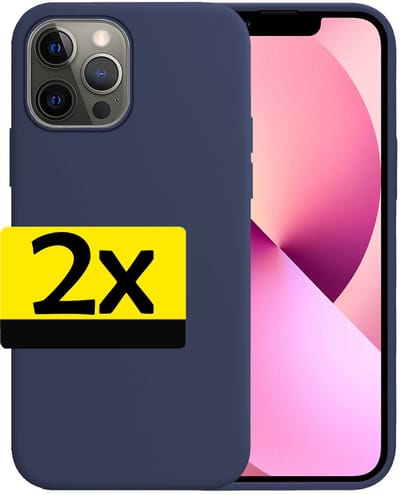 Hoesje - 2 Stuks - Geschikt voor Apple iPhone 14 Pro - Sterk & Shockproof - Case Siliconen - Back Cover - Telefoon Hoes - Telefoonhoesjes - Donkerblauw