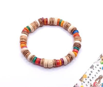 Jeannette-Creatief® - Surf & Sea - Kokos & Schelp - Armband - Armband Dames - Kokosarmband - Schelpenarmband - Elastiek - Ibiza - Armband schelpen - Sieraden met schelpen - Armband Multicolor - Kokosarmband - Surfarmband - Boho - Schelpenarmband