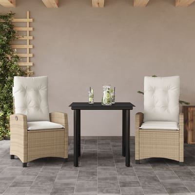 vidaXL - 3-delige - Tuinset - met - kussens - poly - rattan - beige