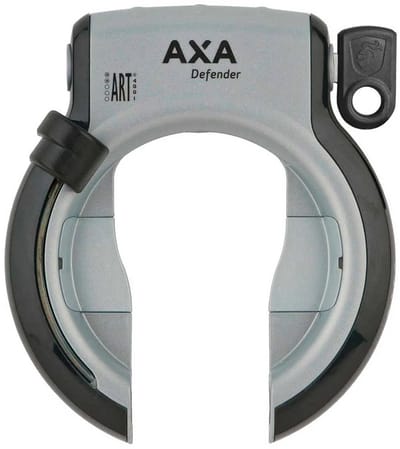 AXA Defender Frameslot – ART 2 fietsslot – Met Plug‑in mogelijkheid – Gehard staal – Multi‑bevestiging – Beveiligingsniveau 12 – Zilver‑Zwart
