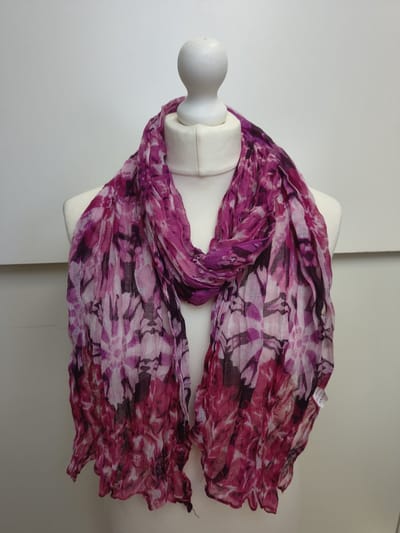 Lange dames sjaal Linde-gebloemd motief-fuchsia wit roze paars donker pruim azalia licht pruim
