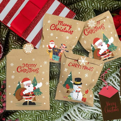 24 stuks - Kerst mini enveloppen - papieren zakken - Kerstversiering en verpakkingen - cadeauzakken - Kerst opbergzakken