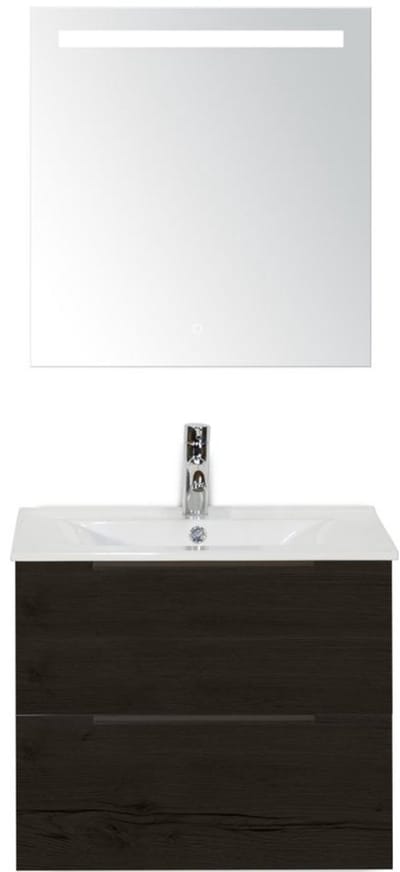 Seville Badmeubelset 60 cm - Black Oak Edge Greep - Wastafel Enjoy met Sence Spiegel